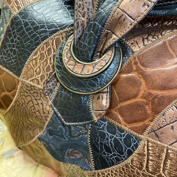 Vtg 80s Mixed Faux Reptile Hobo Shoulder Bag Copper Blue Patchwork Boho NWT - Picture 4 of 7